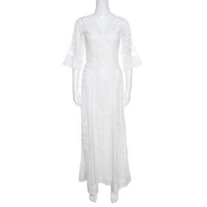 Temperley London Off White Tonal Embroidered Tulle Bertie Gown S