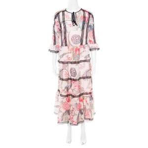 Temperley London Almond Dotted Jacquard Dobby Shire Printed Tiered Midi Dress M