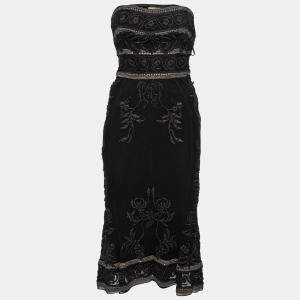 Temperley London Vintage Black Embroidered Beaded Tulle Strapless Dress S