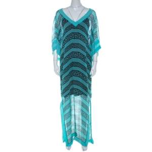 Temperley London Aqua Green Sheer Printed Silk Caesar Maxi Kaftan L