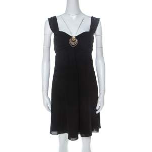 Temperley Black Silk Embellished Detail Gathered Bodice Babydoll Dress M 