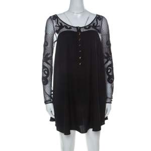 Temperley Black Silk Blend Embroidered Net Yoke Tunic S 
