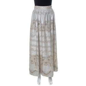 Temperley London Silver Metallic Silk Blend Pearl Maxi Skirt S