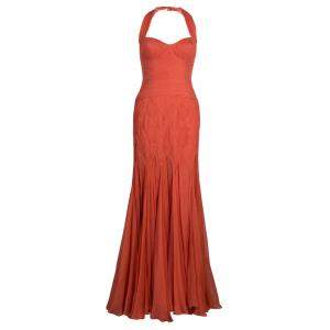 Temperley London Orange Crinkle Chiffon Evening Gown M