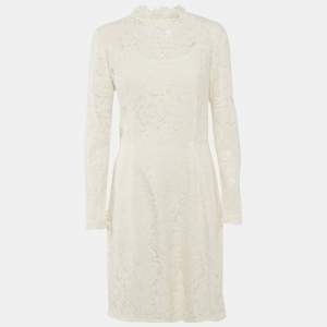 Temperly London Off-White/Ivory Floral Lace Ruffled Short Dress L
