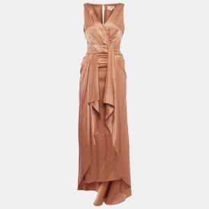 Temperley London Rustic Pink Silk Draped V-Neck Sleeveless Gown S