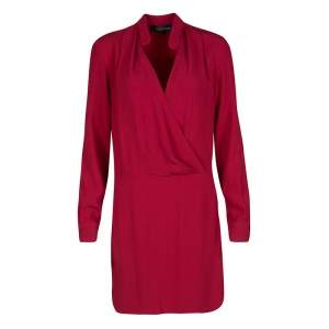 Thakoon Red Crepe Draped Long Sleeve Dress S