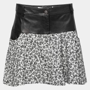 Thakoon Addition Black Leather Yoke and Jacquard Floral Pattern Skirt M 