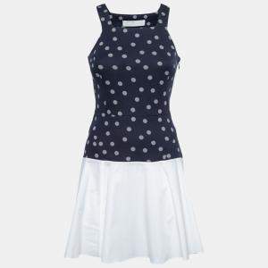 Thakoon Addition Navy Blue and White Polka Dot Cotton Sleeveless Flared Dress XS