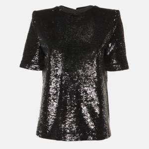 The Attico Black Sequined Structure Shouldered T-Shirt XS 