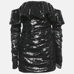 Pre Owned The Attico Black Sequin Ruffled Mini Dress S