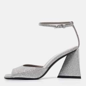 The Attico Silver Glitter Piper Ankle Strap Sandals Size 36