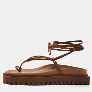 The Attico Brown Suede Renee Ankle Tie Sandals Size 39