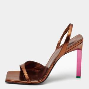 The Attico Metallic Bronze Leather Slingback Sandals Size 39