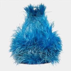 Pre Owned The Attico Blue Faux Feather Halter Neck Top M