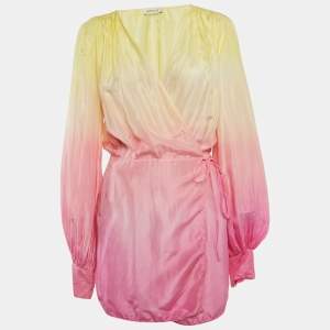 The Attico Yellow/Pink Ombre Silk Wrap Mini Dress S