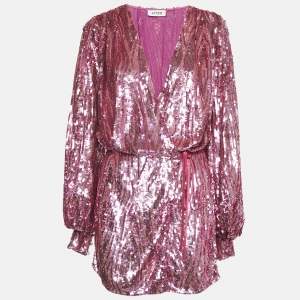The Attico Pink Sequin Mini Wrap Dress S