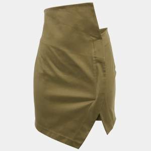 The Attico Olive Green Cotton Fold Over Waist Detail Mini Skirt S