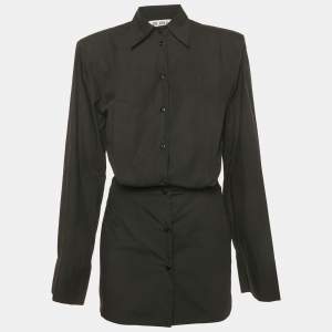 Pre Owned The Attico Black Cotton Elongated Sleeve Structured Shirt Dress S