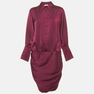 Pre Owned The Attico Burgundy Satin Ruche Mini Dress L