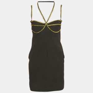 Pre Owned The Attico Black Crepe Stud Detail Mini Dress M