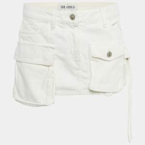 Pre Owned The Attico White Denim Low Waist Cargo Pocket Detail Mini Skirt S Waist 32"
