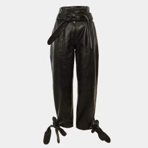 مملوكة مسبقًا The Attico Black Leather Tie Detail Paperbag Trousers S