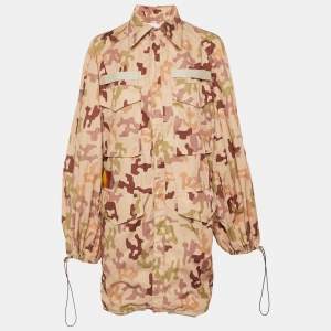 مملوكة مسبقًا The Attico Beige Camouflage Print Synthetic Dexter Life Jacket S  