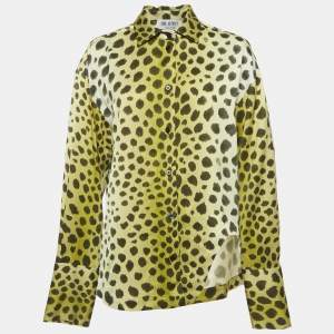 مملوكة مسبقًا The Attico Yellow Leopard Print Satin Shirt L