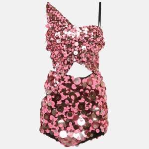 Pre Owned فساتان أتيكو ترتر زهري غير متماثل قصير مقاس صغير - سمول