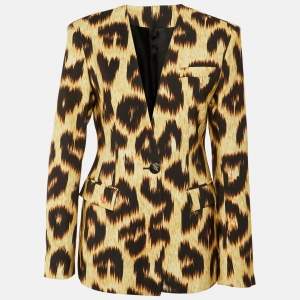 مملوكة مسبقًا The Attico Beige Leopard Print Gabardine Tailored Blazer M 
