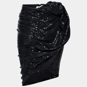 The Attico Black Sequin Embellished Knit Gathered Skirt S