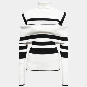 The Attico Black/White Striped Knit Off Shoulder Amilia Top S