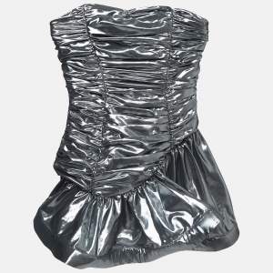 Pre Owned The Attico Silver Lame Ruched Strapless Mini Dress S