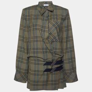 Pre Owned The Attico Military Green Checked & Pleated Margot Mini Dress S