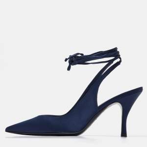 The Attico Navy Blue Satin Venus Ankle Tie Pumps Size 39.5