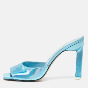 The Attico Blue Patent Leather Devon Slide Sandals Size 39.5