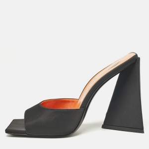 The Attico Black Fabric Devon Slide Sandals Size 40
