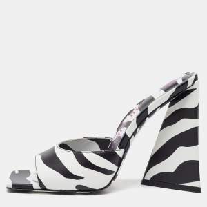 The Attico Black/White Zebra Print Leather Devon Open Toe Sandals Size 39
