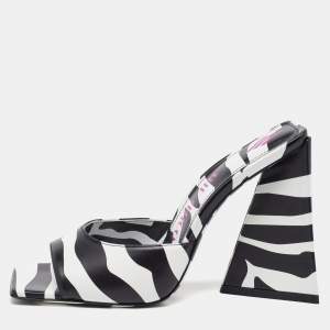 The Attico Black/White Zebra Print Leather Devon Open Toe Sandals Size 38