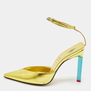 The Attico Gold Leather Perine Ankle Strap Pumps Size 37