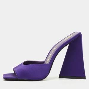 The Attico Purple Satin Devon Block Heel Slide Sandals Size 37