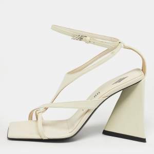 Pre Owned The Attico Cream Patent Devon Ankle Strap Sandals Size 37