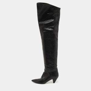 The Attico Black Croc Embossed Leather Over the Length Boots Size 39