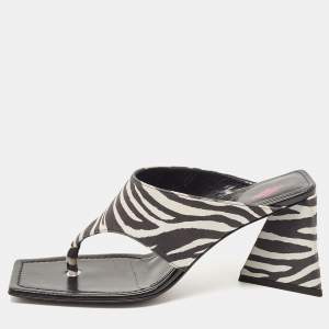 The Attico White/Black Suede Animal Print Block Heel Sandals Size 41