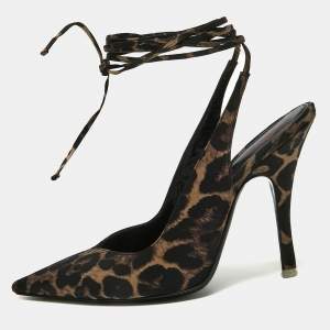 The Attico Beige/Black Leopard Prints Pointed Toe Pumps Size 40