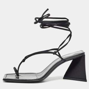 The Attico Black Satin and Leather Mona Ankle Wrap Sandals Size 38