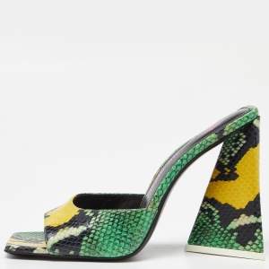 Pre Owned The Attico Green/Black Embossed Snakeskin Devon Slide Sandals Size 40