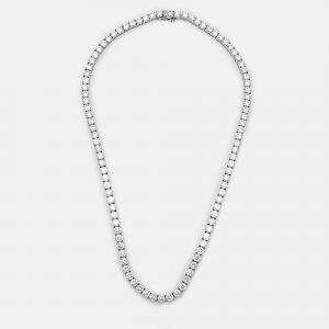 18k White Gold Round Brilliant Cut Lab Grown Diamonds Necklace (Approx 28.8 ct)