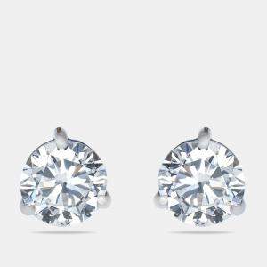 2.09 cts Round Brilliant Cut 18k White Gold Lab Grown Diamonds Solitaire Stud Earrings